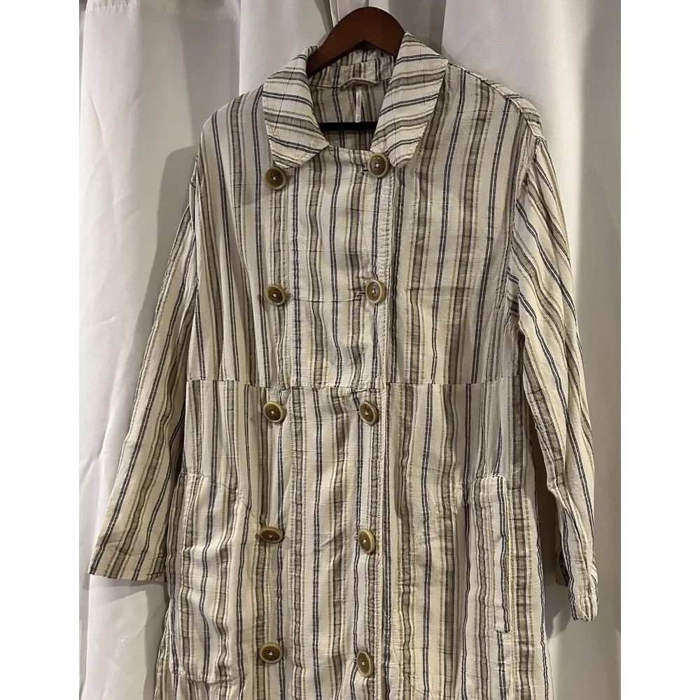 Free People‎ Sweet Melody Trench Coat Blazer Top Women Size Small Beige